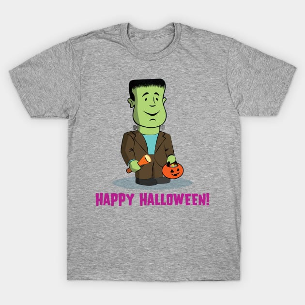 Cute Kid's - The Boo Crew - Cartoon Monsters - Trick or Treat Frankie T-Shirt by Vector Deluxe